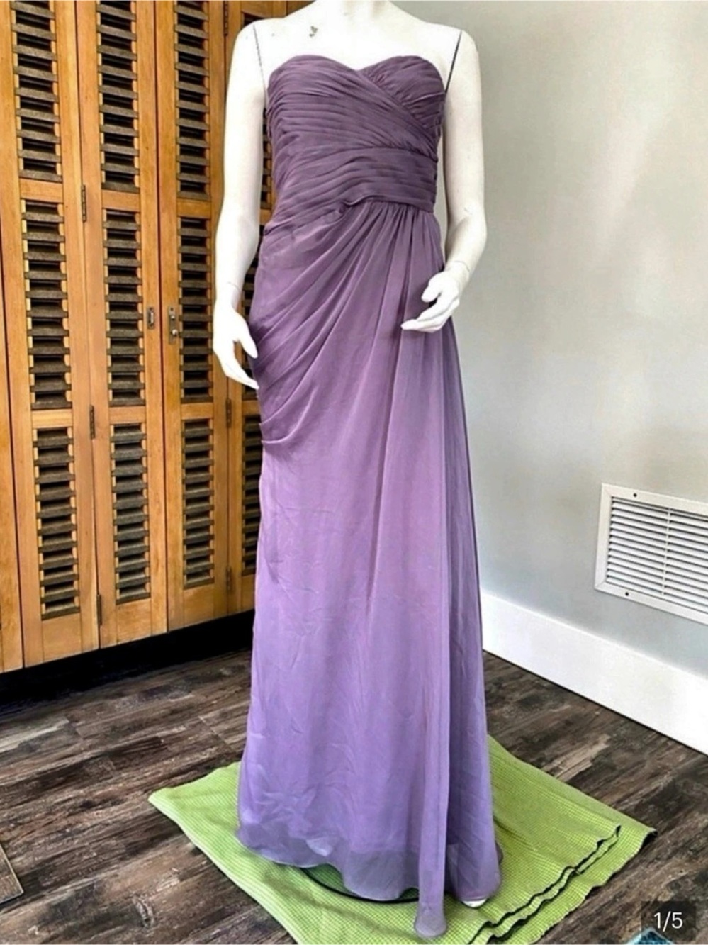 Strapless Ruched Purple Lavender Maxi Gown